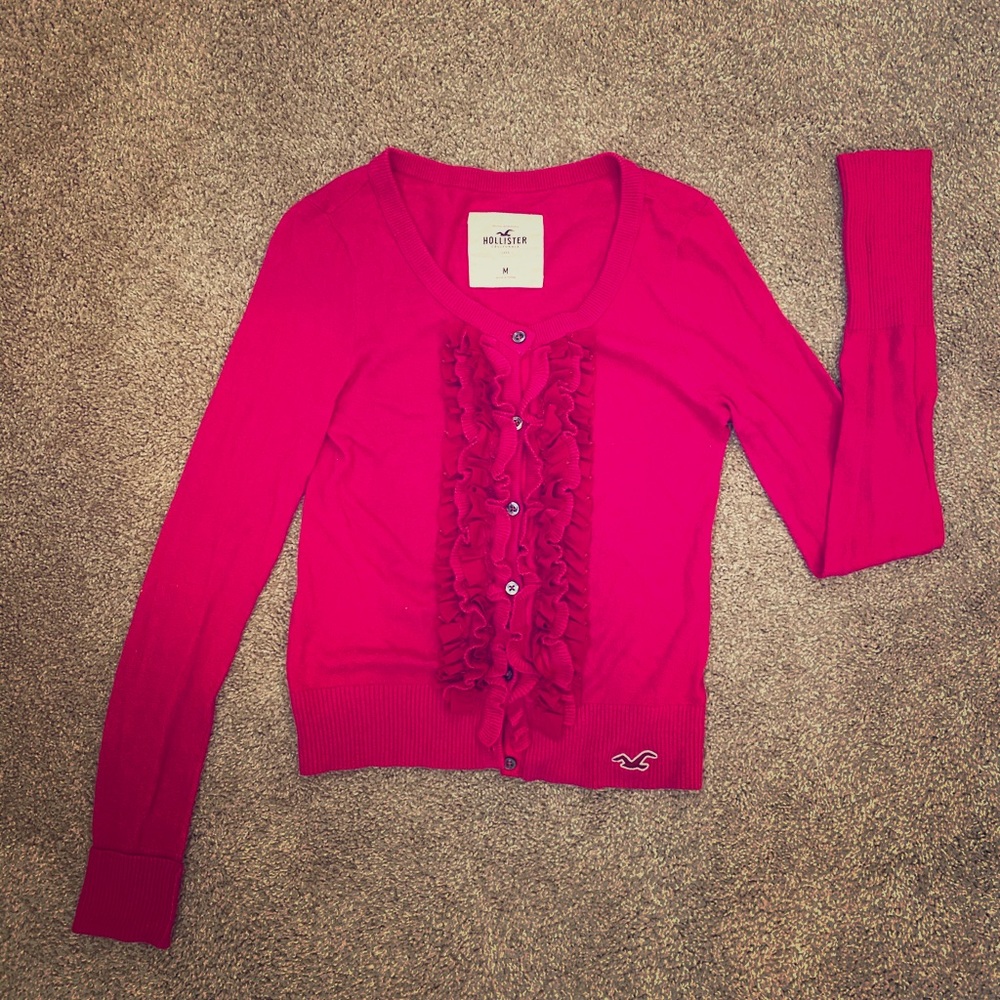 Hollister Hot Pink Ruffled Cropped Cardigan